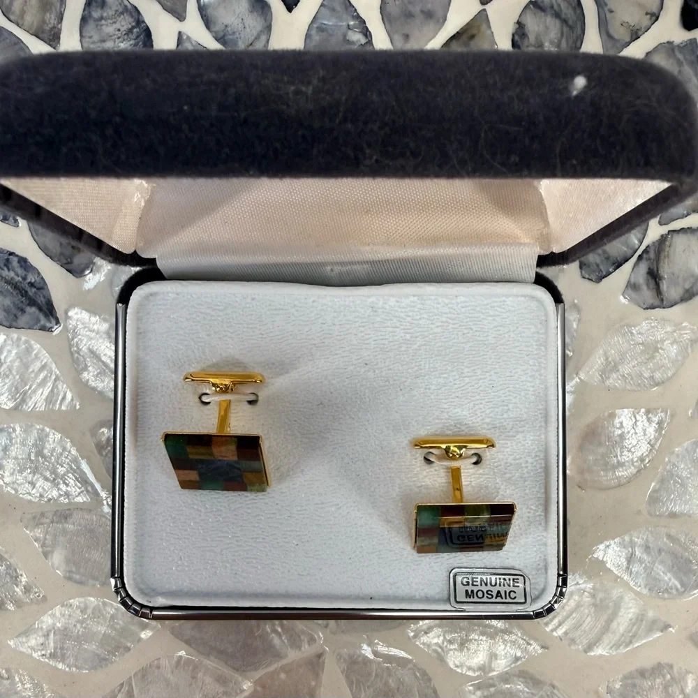 Vintage Geoffrey Beene Multicolor mosaic gemstone Cufflinks